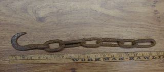 Antique Blacksmith Forged 4 - 3/4 " Hook W/6 Chain Links,  14 " Oal,  Barn,  Shed,  Up Cycle