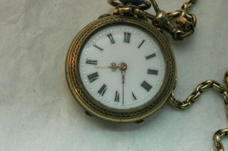 Vintage Antique Dragon Engraved Locket Pocket Watch With Gold Chain