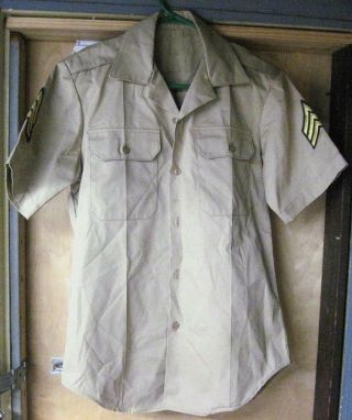Usmc Mens Marine Corps Short Sleeve Khaki Dress Uniform Shirt - Sargent Patch