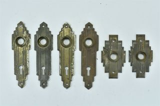 Antique Set Of 6 Art Deco Metal Door Knob Pull Back Plates Escutcheon Old 07029