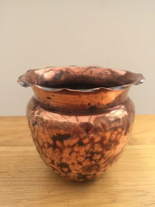 Arts And Crafts Copper Hammered Art Nouveau Handmade Planter / Plant Pot / Bowl