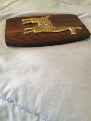 Mid Century Modern Llama Wall Plaque,  vintage brass & wood 2