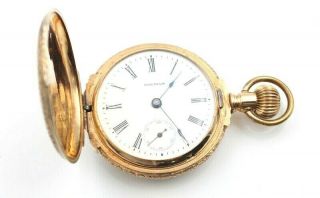 14k Multi Tone Gold Waltham Model 1883 18s 15j Full Hunter Pocket Watch Nr 5457