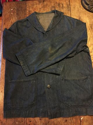 1930s 40s USN VINTAGE SHAWL COLLAR DENIM DECK JACKET - WWII RARE U.  S.  NAVY JEANS 3