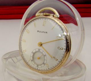 1952 BULOVA 17J Pocket Watch in 10K ROLLER GOLD PLATE CASE and BOX RUNS 2