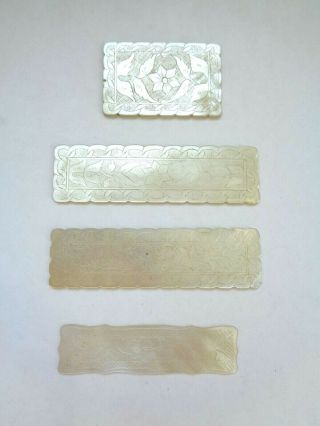 4 Antique Chinese Mother of Pearl MOP Carved Game Gaming Counter Chip 2