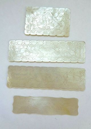 4 Antique Chinese Mother of Pearl MOP Carved Game Gaming Counter Chip 5