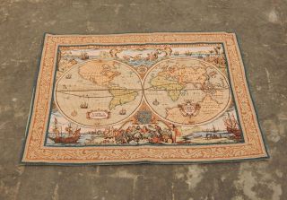 Vintage French World Map Scene Tapestry 77x61cm (a860)