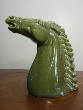 Wild Horse Head Bust,  Statue,  Shiny Green,  8.  5 " Tall,  Stunning Ceramic