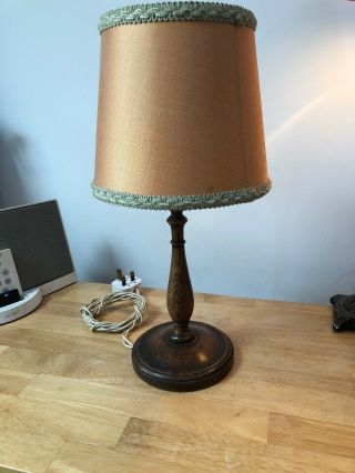 Antique English Oak Wooden Turned Table Lamp Circa 1930s Elegant