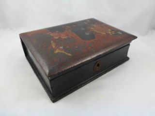 Lovely Antique Japanese Wooden And Lacquer Book Shaped Box C Early 1900s