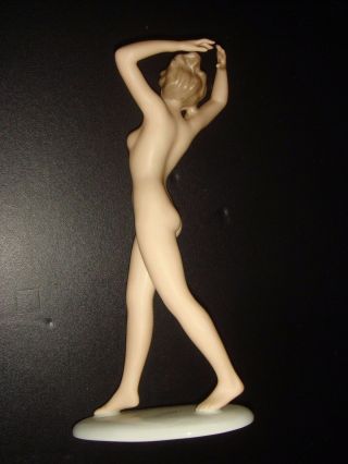 Wallendorf Art Deco Porcelain Nude Germany Figurine Walking Hands Above Head 3