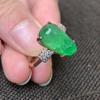 Rare Natural Green Jadeite Jade Handwork Collectible Chinese Pi Xiu No.  7 - 12 Ring 3