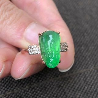 Rare Natural Green Jadeite Jade Handwork Collectible Chinese Pi Xiu No.  7 - 12 Ring 4
