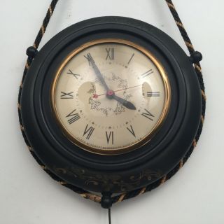 Antique Vintage SESSIONS Wall Clock - Painted Design w NAUTICAL STYLE Rope 2