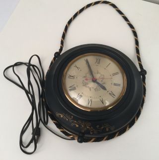 Antique Vintage SESSIONS Wall Clock - Painted Design w NAUTICAL STYLE Rope 4