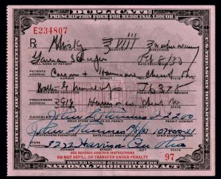 Prohibition Whiskey Prescription Vintage Doctor Pharmacy Bar 10/8 1930 Oh Ohio
