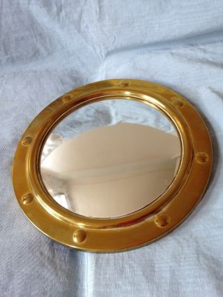 Vintage Brass Round Porthole Wall Mirror Convex Round Nautical 10 " Diameter