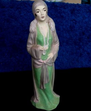 Ceramic Vintage Art Deco Lady Figurine In Evening Dress