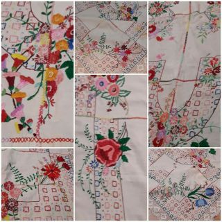 Lovely - Antique - Tablecloth Embroidered By Hand 2m X 1.  3 Of The Late 19th Century