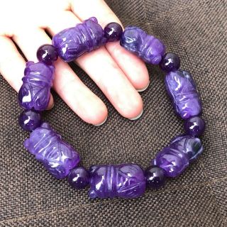 Rare Chinese Natural Purple Jadeite Jade Collectible Handwork Cicada Bracelet