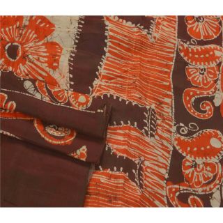 Sanskriti Vintage Orange Saree Pure Silk Batik Work Craft 5 Yd Decor Fabric Sari 3