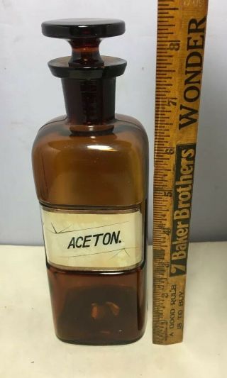 Antique Amber Lug Label Under Glass Apothecary Medicine Bottle Jar Wt Co