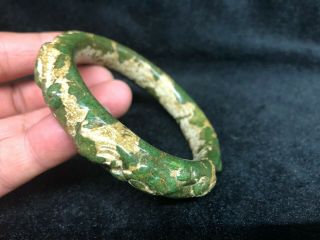 Ancient Chinese Old Green Jade Bracelet Carving China Dragon Bangle - 86mm