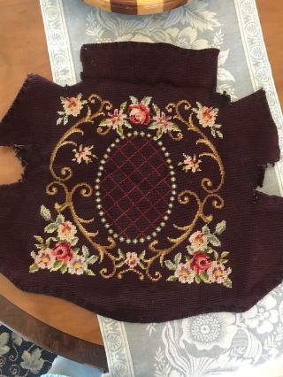 Salvaged Antique Needlepoint Chair Seat Cover Floral And Flourishes