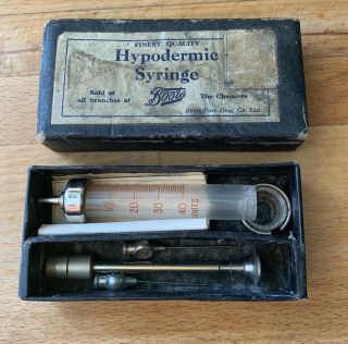 Vintage Medical Glass Hypodermic Syringe - Box -