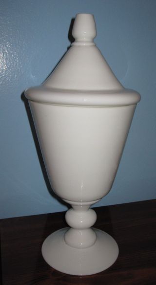 Large Antique 16 " Milk Glass Pedestal White Apothecary Jar Drug Store Druggist