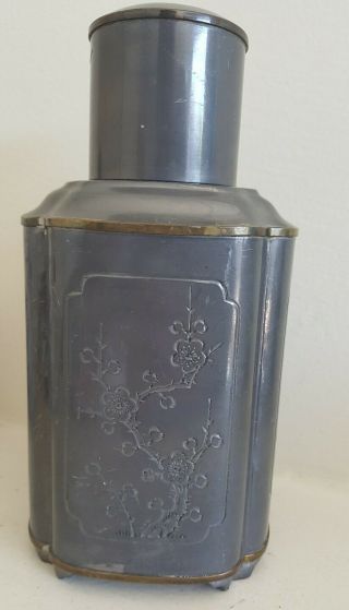 Hong Kong Chinese Export Antique Pewter & Brass Tea Caddy Gumps of San Francisco 2