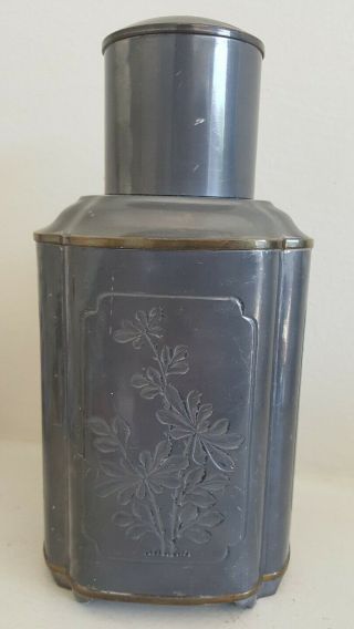 Hong Kong Chinese Export Antique Pewter & Brass Tea Caddy Gumps of San Francisco 3