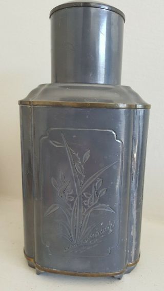 Hong Kong Chinese Export Antique Pewter & Brass Tea Caddy Gumps of San Francisco 4