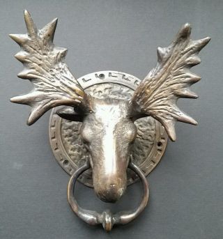 Moose Head Rustic Door Knocker Large Solid Brass,  Ornate Detail 8 - 1/2 " D5