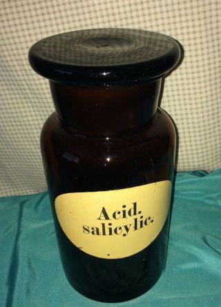 Vintage Antique Thick Glass Apothecary Jar Medicine Bottle Drug Store Amber 10 "