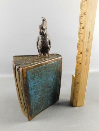 Antique Pompeian Bronze Clad Parrot Bird Book Art Statue Sculpture Bookend