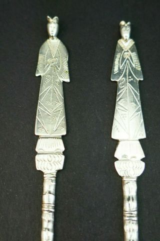ANTIQUE ART DECO CHINESE EXPORT SOLID SILVER FIGURAL COCKTAIL STICKS AND SPOON 3