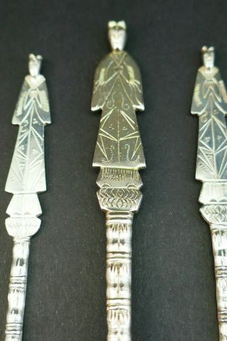 ANTIQUE ART DECO CHINESE EXPORT SOLID SILVER FIGURAL COCKTAIL STICKS AND SPOON 7