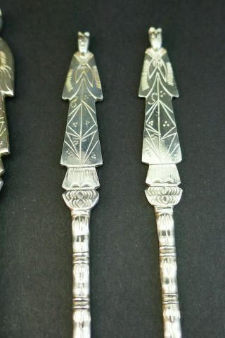 ANTIQUE ART DECO CHINESE EXPORT SOLID SILVER FIGURAL COCKTAIL STICKS AND SPOON 8