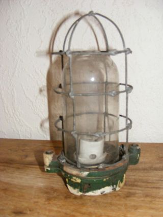 Small Vintage Wire Caged Glass Lamp / Light For Refurbishment