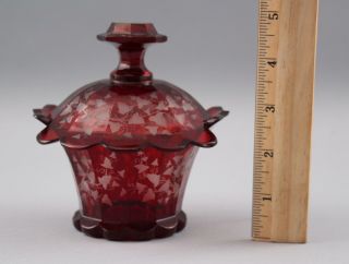 Small Antique 19thc Victorian Bohemian Cut & Polished Ruby Red Glass Covered Jar