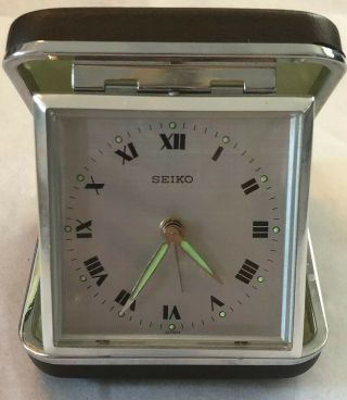 Vintage Seiko Portable Wind Up Alarm Clock Pop Up Travel Glow In Dark Roman