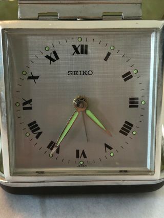 Vintage Seiko Portable Wind Up Alarm Clock Pop Up Travel Glow In Dark Roman 2