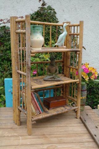 Antique Edwardian Arts And Crafts Bamboo Bookcase ' Foliding 3 Tier ' Rustic Chic 2