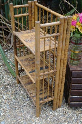 Antique Edwardian Arts And Crafts Bamboo Bookcase ' Foliding 3 Tier ' Rustic Chic 5