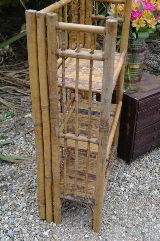 Antique Edwardian Arts And Crafts Bamboo Bookcase ' Foliding 3 Tier ' Rustic Chic 6