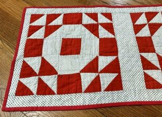 Country Red c 1890 - 1900 Goose in Pond QUILT Antique Table Runner 45 x 15 4