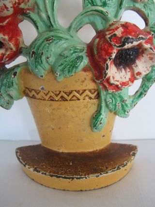 Paint Hubley Poppies in Clay Pot 330 Flower Cast Iron Doorstop Bookend 2