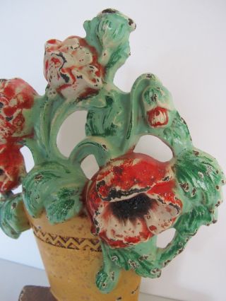 Paint Hubley Poppies in Clay Pot 330 Flower Cast Iron Doorstop Bookend 3